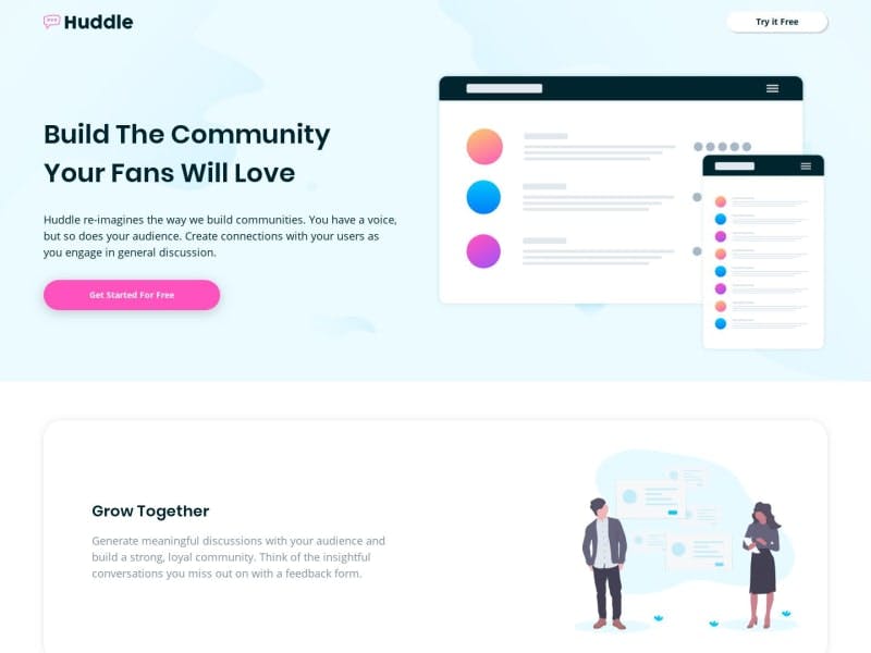 Huddle Landing Page with Alternating Feature Blocks